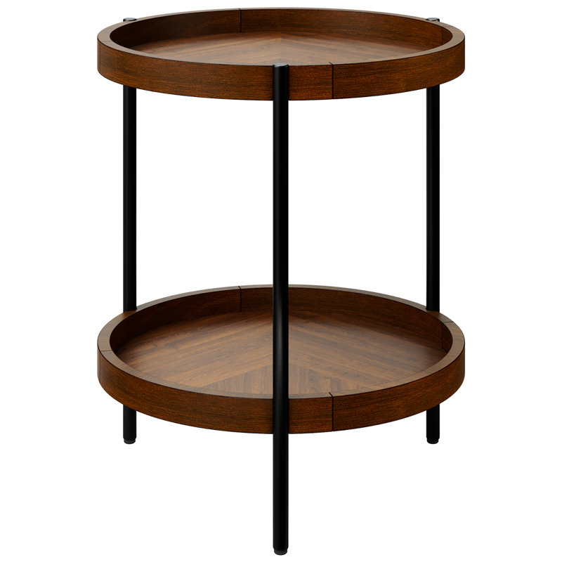17 Stories 17 Storeys 2tier Round Side End Table Storage Shelf Rubber Wood Accent Nightstand